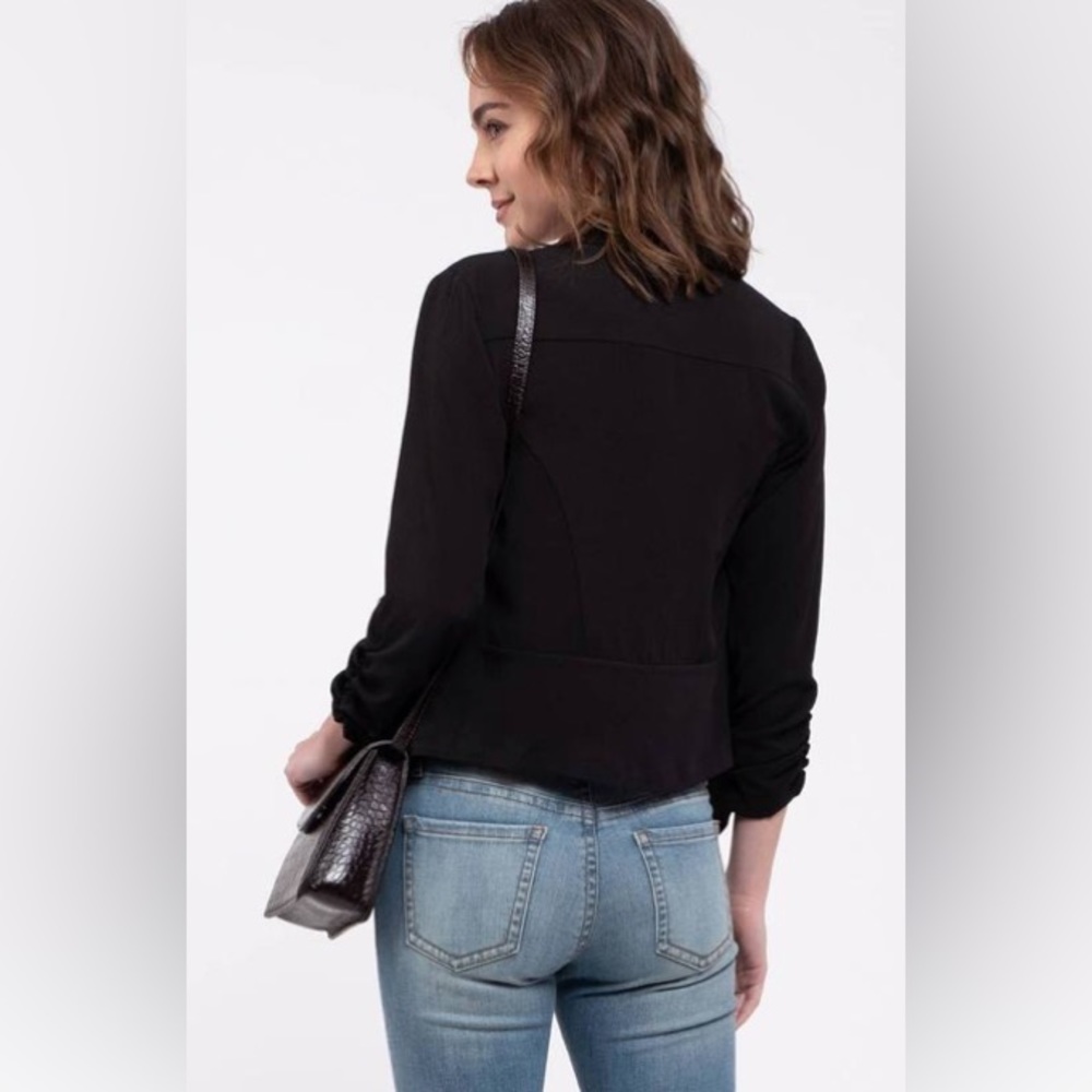 NWT Mine Lapel Collar Blazer Jacket Top With 3/4 Sleeves, Black - Picture 5 of 6